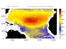 Sea surface salinity, February 1, 2015