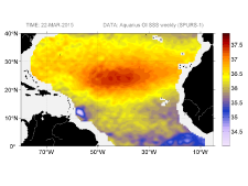 Sea surface salinity, March 22, 2015