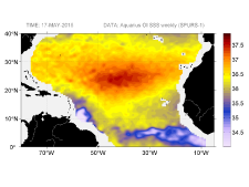Sea surface salinity, May 17, 2015