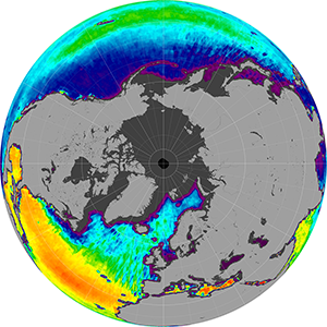Sea surface salinity in the Northern Hemisphere, March 2012