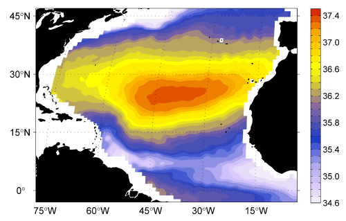 Mean sea surface salinity between Sep. 2012 and Sep. 2013