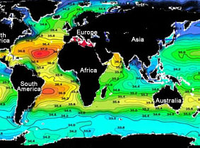 Average historical sea surface salinity values